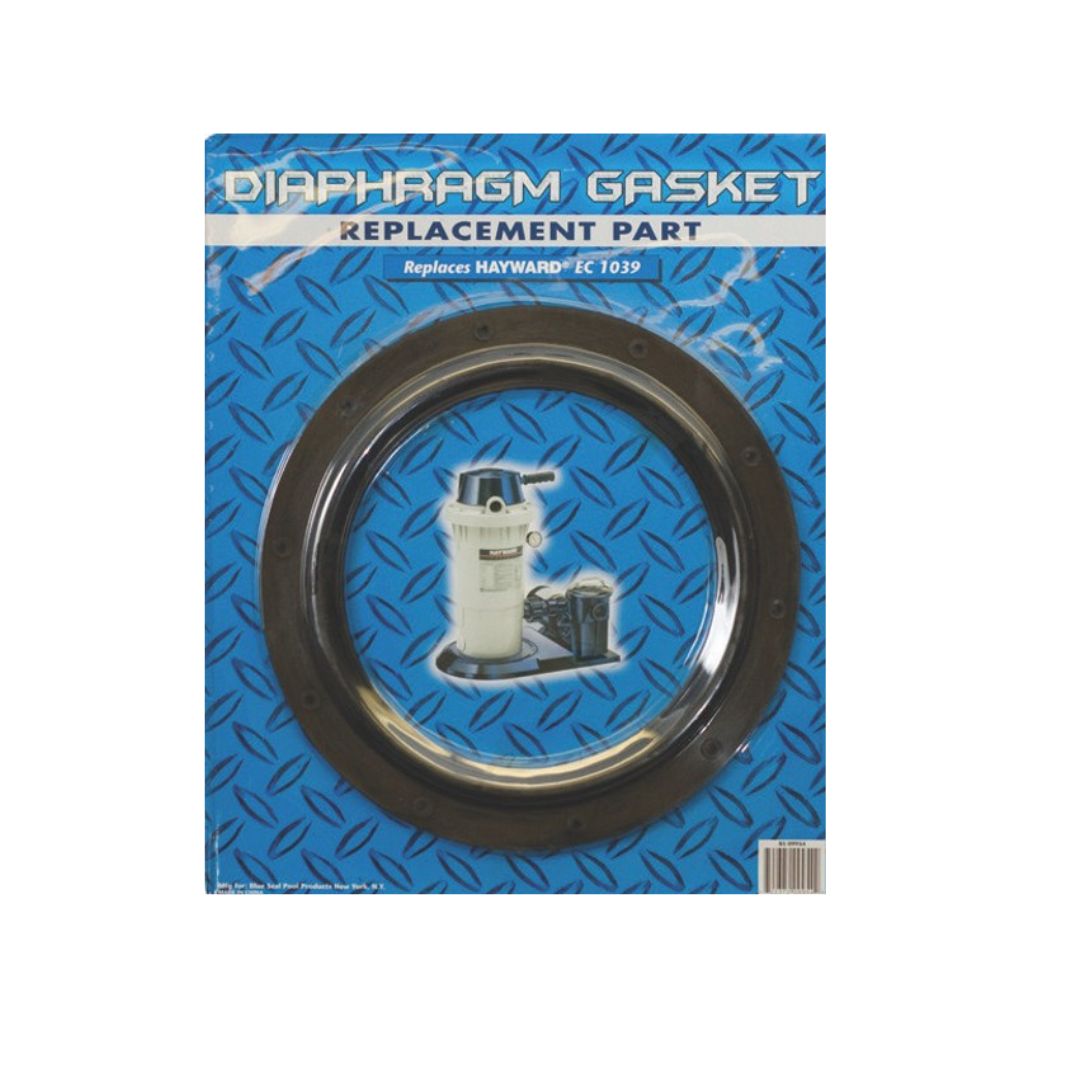 The EC 40 Diaphragm Gasket by Swimming Pool Discounters, labeled as a replacement for Hayward EC 1003 and EC 1039, fits Hayward EC 40 models. Packaging shows a large circular gasket and pool equipment on a blue background.