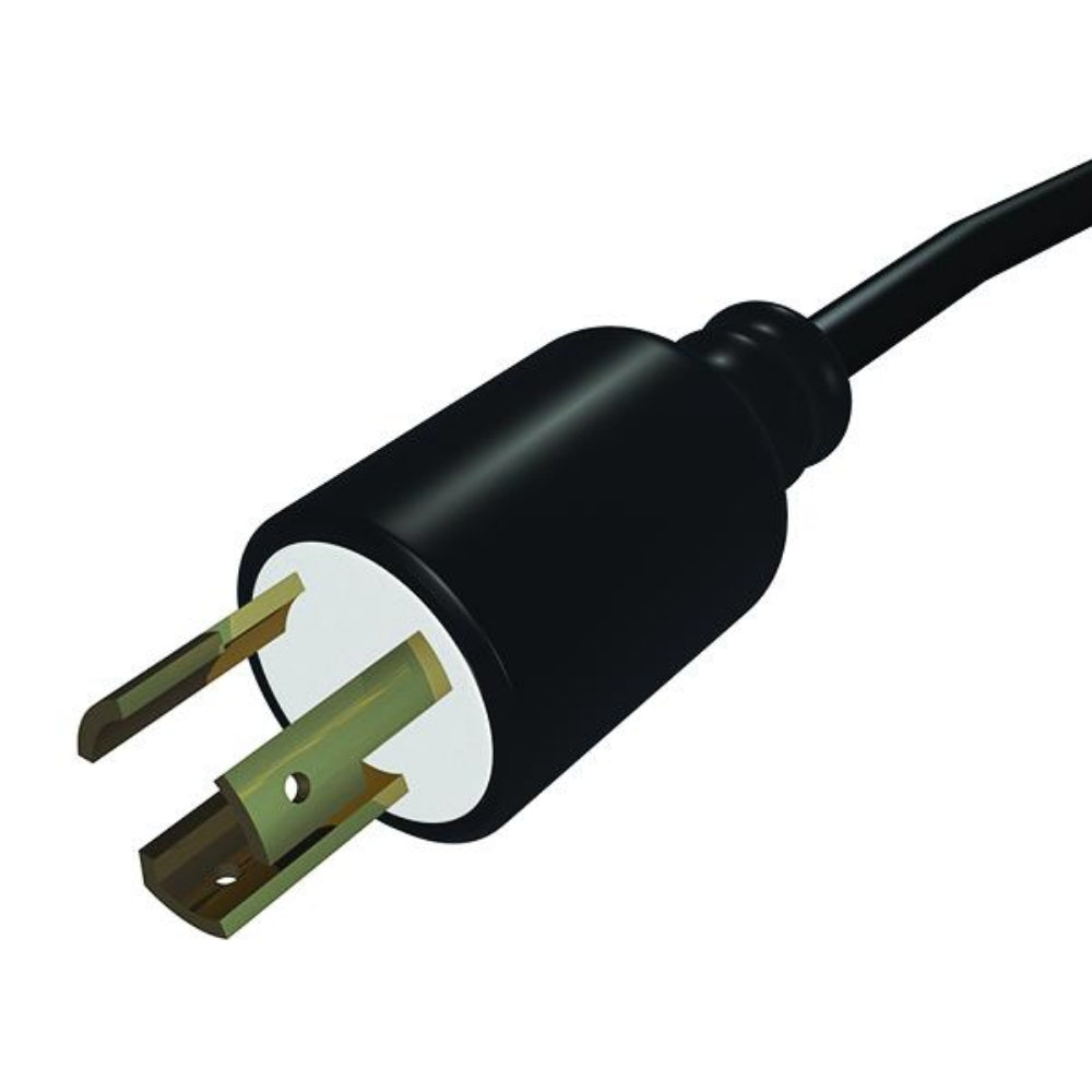 A close-up of the SPD 3 ft. Twist Lock 110 vt Power Cord, featuring a three-prong design with ground prong, shown against a white background.