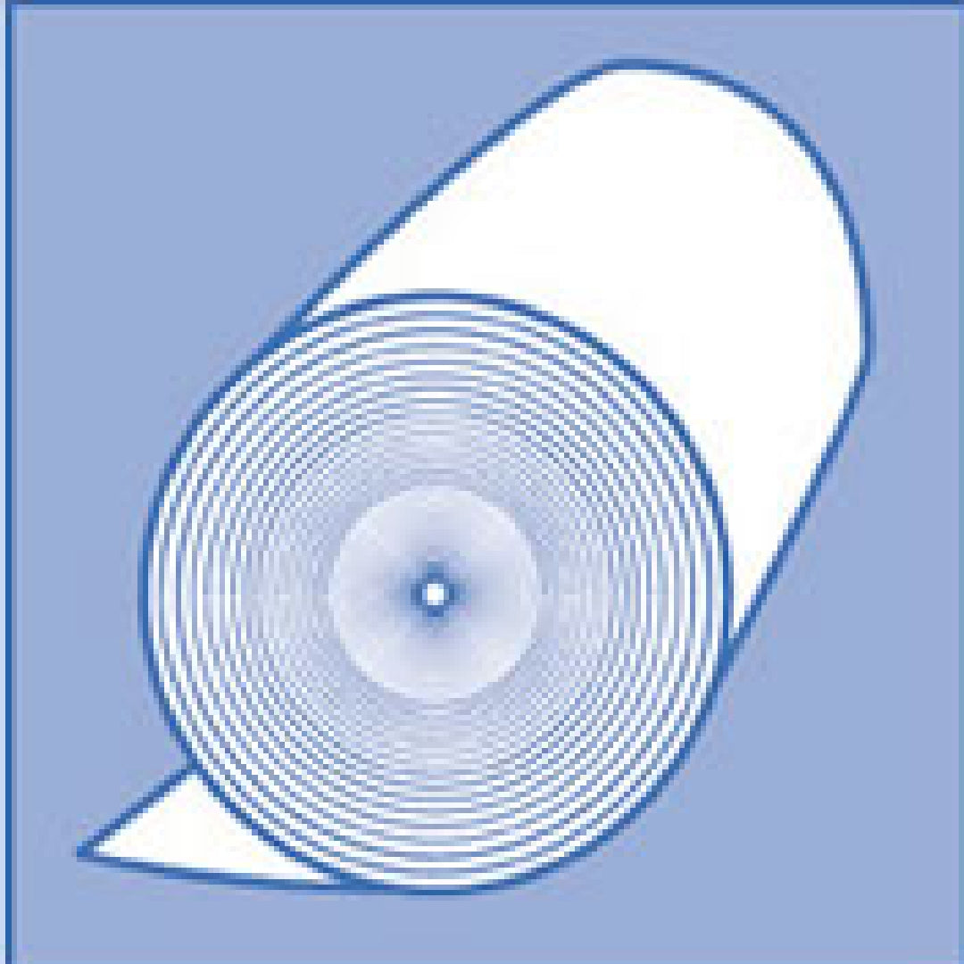 Blue and white illustration of SwimmingPoolDiscounters Wall Foam Liner Protection, a large roll partially unrolled to show spiral layers—perfect for insulating pool walls and protecting liners from punctures.
