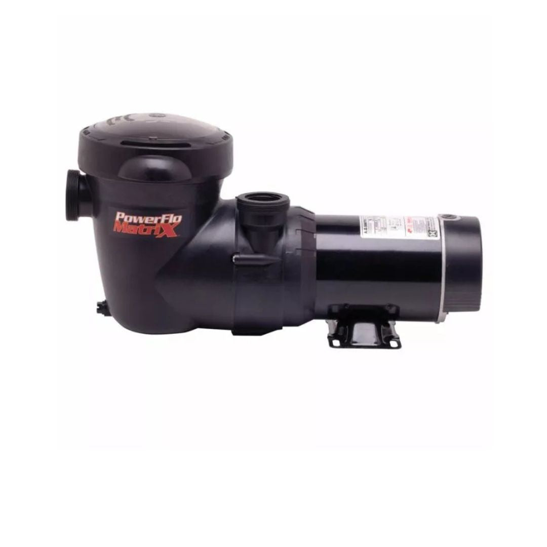 The SPD Direct Replacement for Hayward Matrix 1593 Series Pump™ is a black, 2-speed pool pump with a round strainer lid on the left and an attached motor on the right, shown against a white background.