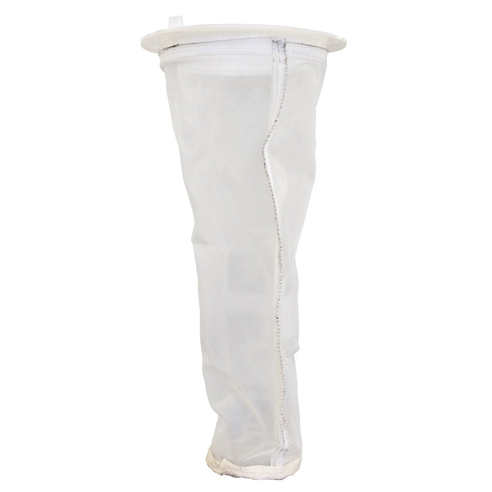 The SPD Pre-Filter Replacement Bag is a white mesh, cylindrical bag with a circular plastic collar, designed for Hydromatic Pre-Filter Systems and pool cleaners. Model BS-202PSN; slightly wrinkled appearance.