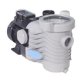 The SPD 1.0 HP Pro Series Variable Speed Pool Pump, featuring a gray and black design with a clear lid, control panel, and visible motor, is displayed on a white background.
