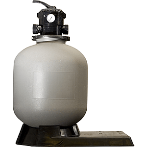 The SPD 23" Sand Filter with Base Only is a gray, round pool filter designed for swimming pool filtration, featuring a black control valve and base, shown against a plain white background.