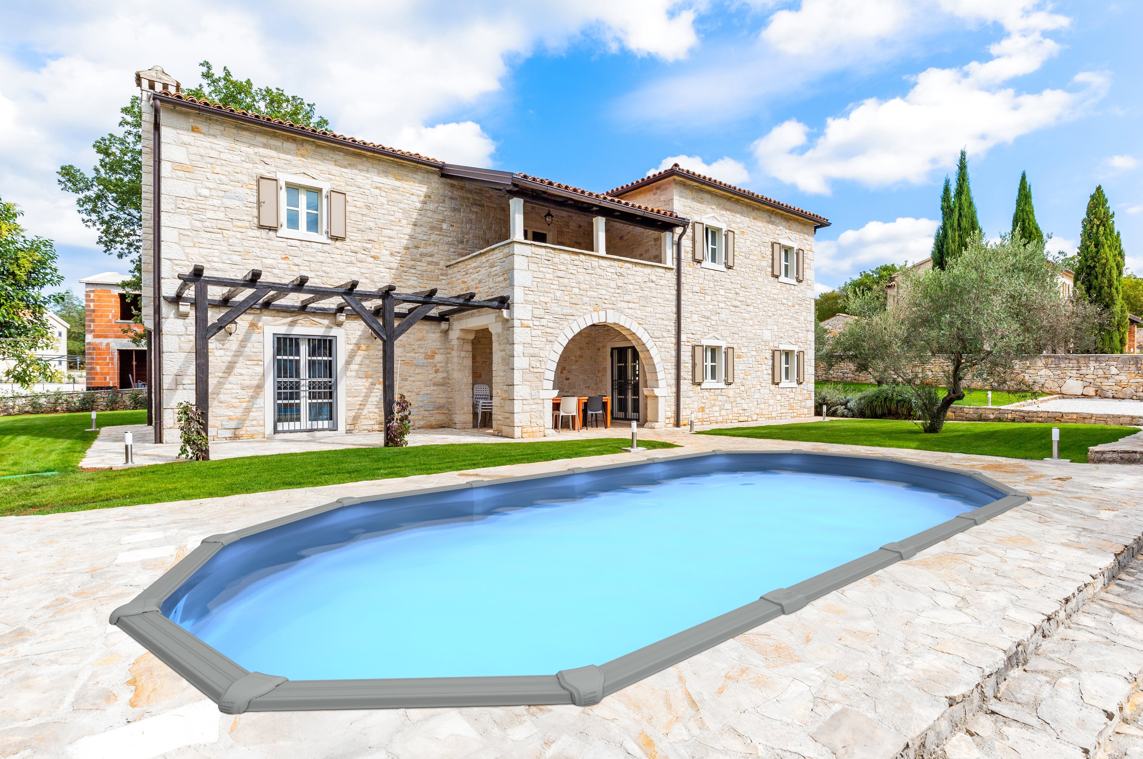 15' x 30' x 52" Steel 7" Frame Semi Inground Oval Pool