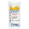 A white plastic container labeled Insta Test Biguanide Test Strips by SPD holds 25 pool test strips for biguanide, alkalinity, pH, and hardness, with a color chart featured on the side.