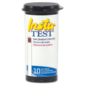 The SPD Insta Test Salt BC Test Strips come in a cylindrical container with a black lid, featuring a white label with blue, yellow, and red text. Each package includes 10 strips for testing pool and spa salt (sodium chloride) levels.