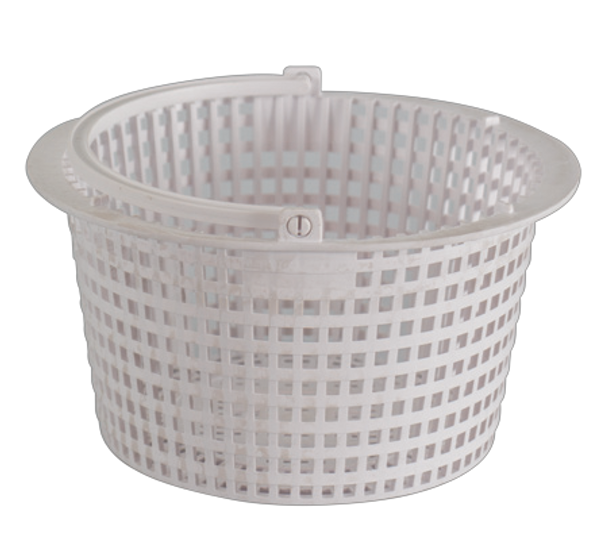 The Skimmer Basket Hayward SP 1096CA by Swimming Pool Discounters is a white, circular plastic basket with a grid design and top handle, made for use with Hayward SP 1096CA pool skimmers.
