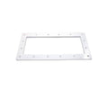 The Swimming Pool Discounters Hayward Skimmer Face Plate SP 1085B is a white, rectangular plastic plate with rounded corners and evenly spaced screw holes, designed for widemouth skimmers, pictured on a plain white background.
