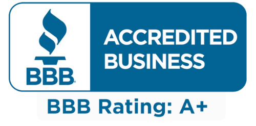 BBB Accredited Business logo with a rating of A+ on a white background