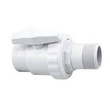 The Pool Nation USA 1.5" Threaded 2 Way Valve is a white plastic valve with a quick disconnect union and DE filter shut-off capability.