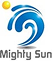 Logo with a stylized sun and wave on a blue background