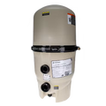 The SPD Pentair Clean & Clear Plus Cartridge Filter 420 Sq Ft features labeled inlet and outlet ports, manufacturer label, warning stickers, and a black clamp band—showcasing reliable cartridge filter performance.