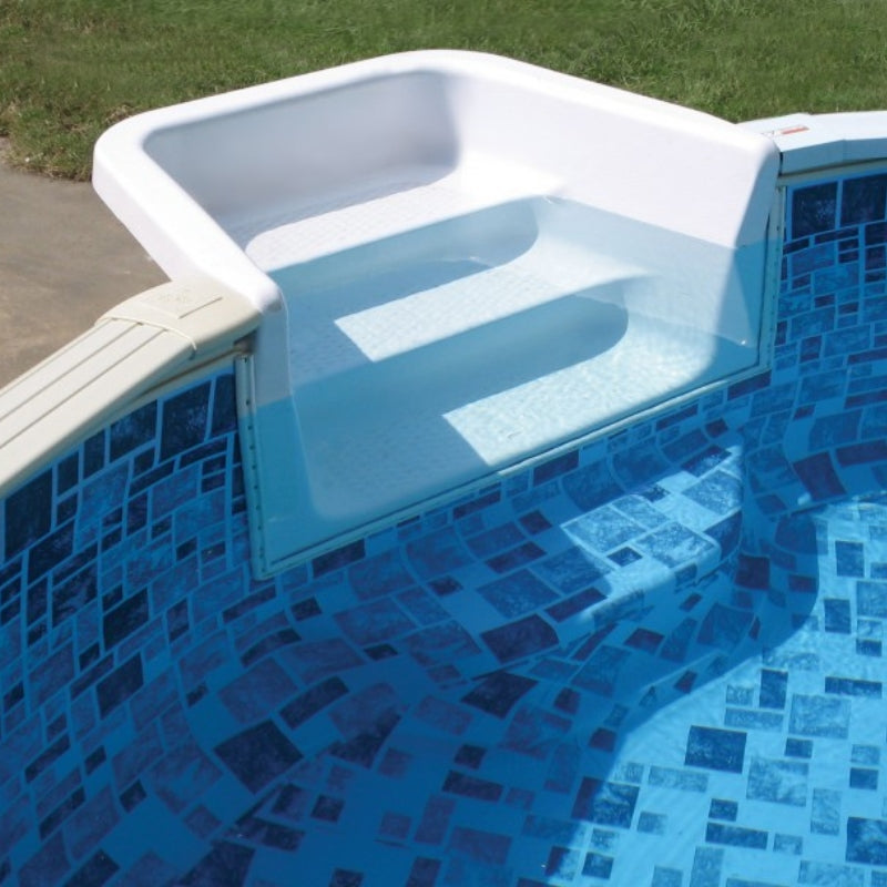 24' Round Silver Interlude 8" Premium Resin Frame Salt Friendly Semi In-Ground Pool with In-Step & Package | 52" or 54"