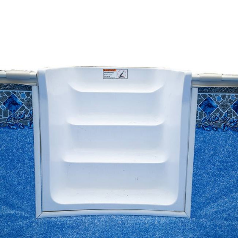 24' Round Silver Interlude 8" Premium Resin Frame Salt Friendly Semi In-Ground Pool with In-Step & Package | 52" or 54"