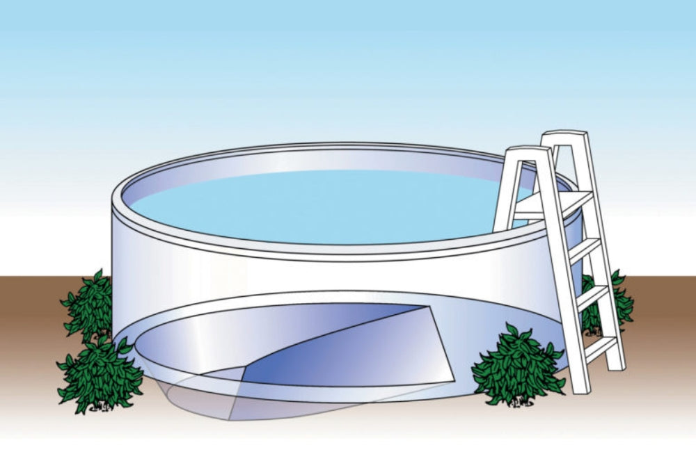 12' x 24' Oval 8" Premium Resin Frame Saltwater Friendly Semi Inground Silver Interlude Pool with In-Step & Package | 54"