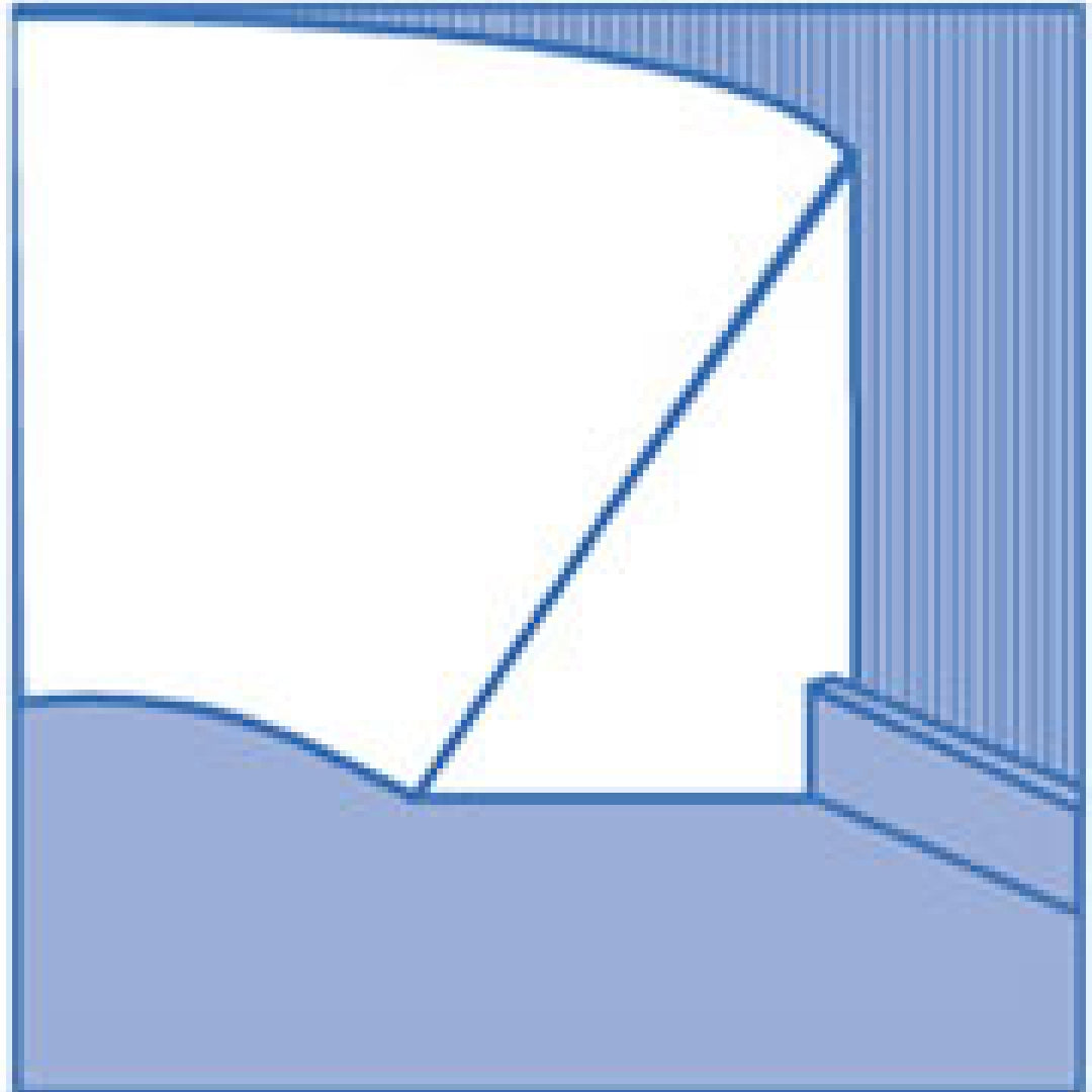 The SwimmingPoolDiscounters Peel & Stick Pool Cove Liner Protection features an abstract blue and white geometric design with a bold diagonal white shape, a curved blue pool cove at the bottom, and vertical blue stripes in the top right.
