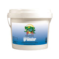 A white plastic bucket labeled Premium Dichloro Granular Chlorine by SPD, featuring a cartoon frog with red eyes and a halo on a blue gradient background. The 25-lb bucket contains stabilized chlorine for pool water treatment.