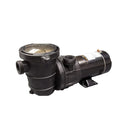 The SPD 1.0 HP Blue Torrent Vertical Discharge Pool Pump features a black self-priming design, transparent strainer lid, inlet/outlet ports, and an attached motor base—ideal for efficient pool pump replacement.