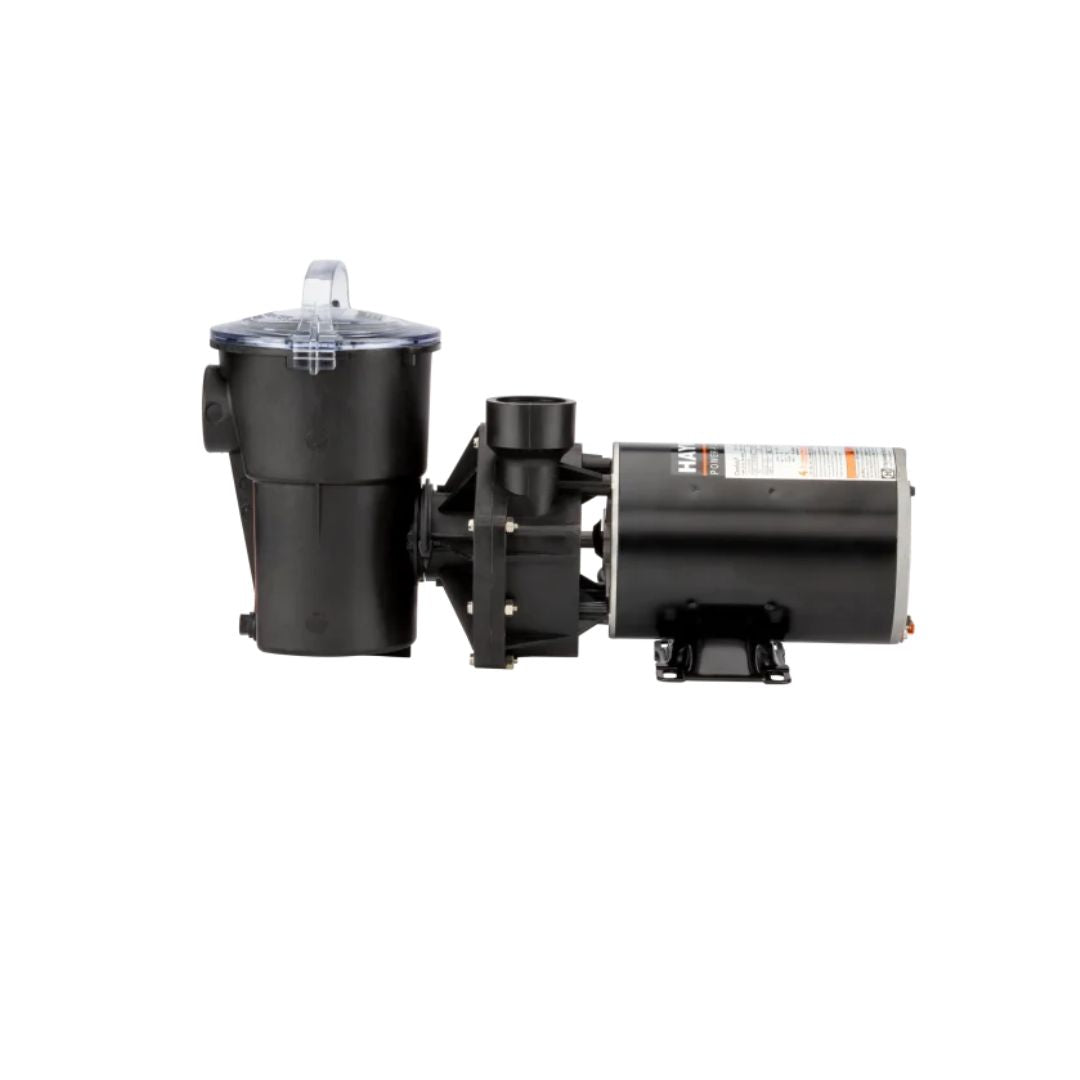 The SPD Direct Replacement for Hayward 1580 Powerflo Series Pump™ is a black above-ground pool pump with a cylindrical motor, mounting base, and clear-lid filter housing—shown on a white background.