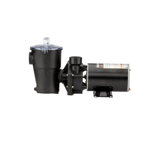 The SPD Direct Replacement for Hayward 1580 Powerflo Series Pump™ is a black above-ground pool pump with a cylindrical motor, mounting base, and clear-lid filter housing—shown on a white background.