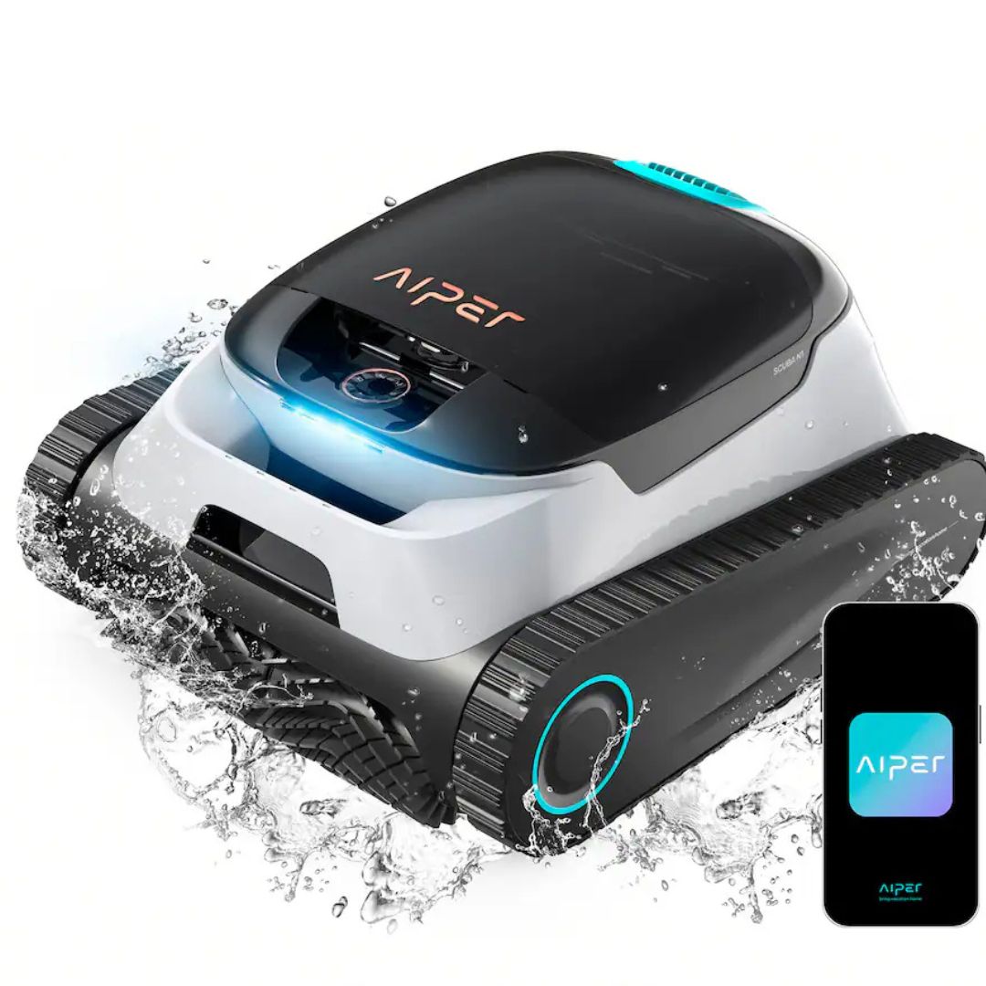 The SPD Aiper Scuba N1 Plus is a cordless robotic pool vacuum with tank-like treads and smart control via the Aiper app, allowing easy cleaning as it moves through water.