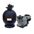 The SPD 20 in. Spectra Sand Filter with 2.0 HP Variable Speed Pump features a black, round polyethylene tank and gray-and-black pump for efficient pool filtration, all set against a white background.