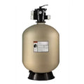 The SPD Pentair Sand Filter SD 80 with 2" Hybrid Valve features a rounded beige tank, black multi-port valve and pressure gauge on top, all mounted on a sturdy black base—ideal for swimming pools.