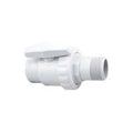 The Swimming Pool Discounters Threaded 2 Way Valve 1.5" is a white plastic valve with a lever handle, threaded end, and slip socket—ideal for plumbing, irrigation, or Hayward Perflex pool filter backwashing DE filters.
