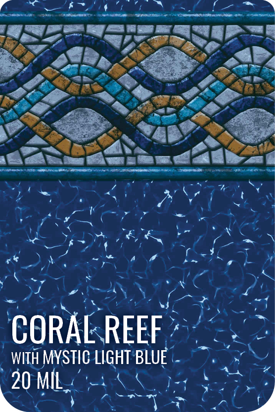 Pattern Option: Coral Reef with Mystic Light Blue 20 mil PVS In-Ground Pool Liner