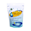 A white and blue SPD bag labeled Fiber Clear DE Pool Filter Media, ideal as a filter aid for pool sand filters. The 9 oz package features water droplets, product benefits, and a pool with a filter on the front.