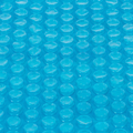 Close-up of the 24 ft Round Heavy Duty Blue Bubble Solar Cover by Swimming Pool Discounters, showing rows of blue, air-filled bubbles that create a textured, repeating pattern like a swimming pool solar blanket.