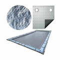 The Extreme In-Ground Winter Cover by SwimmingPoolDiscounters is a rectangular gray, tear-resistant pool cover with reinforced edges and metal grommets; features a close-up of the woven texture and a folded corner displaying both sides.
