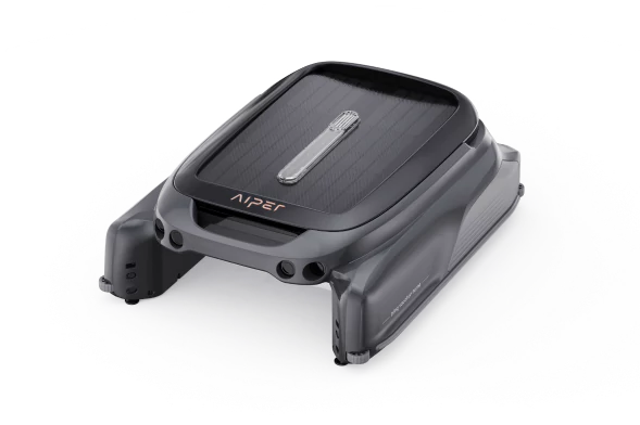 A sleek, black SPD Aiper Surfer S1 Pool Skimmer with a rectangular body and rounded edges, featuring the brand name SPD on top, is shown on a plain white background, promising efficient pool skimming.