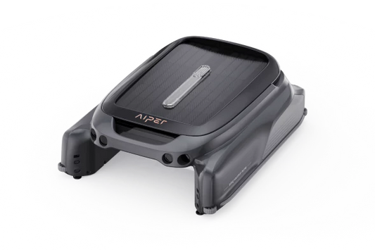 A sleek, black SPD Aiper Surfer S1 Pool Skimmer with a rectangular body and rounded edges, featuring the brand name SPD on top, is shown on a plain white background, promising efficient pool skimming.