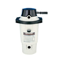 A white SPD Perflex EC 40 DE Filter with a black lid, top handle, and two water pipe openings. The label displays product details and a diagram.
