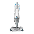 The BWT PK Swift Cordless Cleaner by Swimming Pool Discounters is a white and gray upright vacuum with blue accents, a transparent large-capacity dustbin, and a rectangular head featuring side brushes.