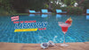 video of woman swimming in a pool with the words End of Season Labor Day Sale overlayed.