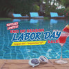 Promo video of a woman swimming in a pool with end of season labor day sale overlayed
