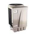 The Pentair Ultratemp 110 Pool Heat Pump by Swimming Pool Discounters features a beige body, black vented side panel, LCD display, titanium heat exchanger, and base drain spout, shown on a light grey background. 110,000 BTU capacity.