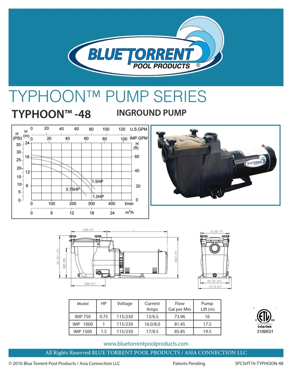 1.5 HP Replacement Pump by Blue Torrent for Hayward Super Pump™