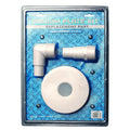 SPD Vacuum Plate with Elbow Hayward SP 1105-1/SP 1105-2 kit for above-ground pools includes a round white Skim-Vac plate, white elbow connector, and threaded adapter in plastic packaging with product details on a blue background.