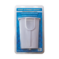 A packaged SPD Hair & Lint Basket Replacement for Blue Torrent AC Pumps is shown against a blue patterned background.