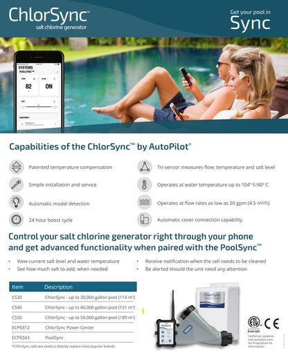 ChlorSync Cell for Pools up to 30,000 Gallons - Chlorine Generator