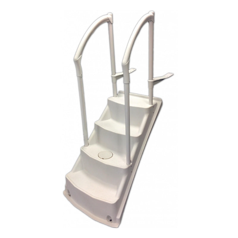 The Lomart Royal Entrance II Pool Step features four wide, non-slip steps and two tall, curved handrails with the Step Cup System for easy and secure walk-in entry and exit from your swimming pool.